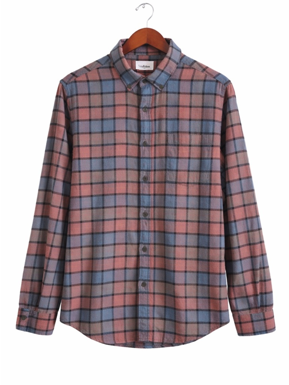 Blue and Pink Plaid Flannel Button Down Shirt | Men’s Large